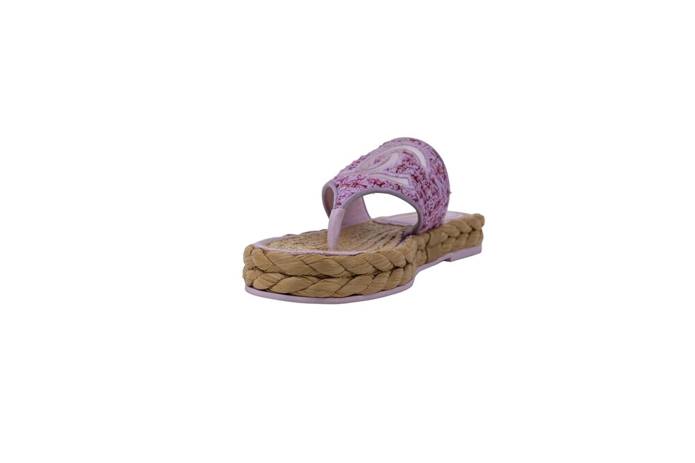 Chanel Pink Brown Raffia CC Logo Thong Sandals Size 37 - Picture 10 of 12